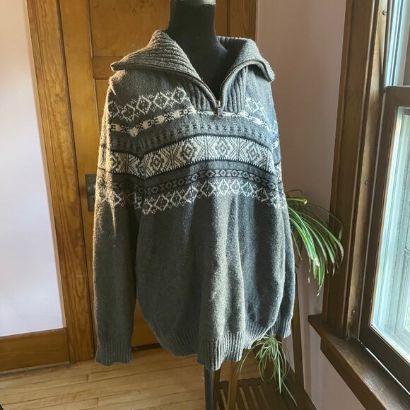Vintage Y2K Eddie Bauer Wool Blend Fair Isle Sweater L Gray Nordic Cottagecore - Picture 1 of 9